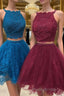 Cute two pieces lace tulle beads short Formal Prom dress, lace homecoming dress