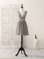 Cute V Neck Lace Chiffon Gray Short Prom Dress Gray Homecoming Dress