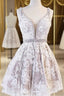 Cute V Neck Lace Short Formal Prom Dresses Lace Homecoming Dresses