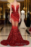 Red Mermaid Style Formal Prom Dress with Sweetheart Sequins and Ruffle