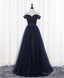 Dark Blue A Line Tulle Long Prom Dress, Evening Dress