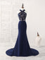 Dark Blue Lace Mermaid Long Prom Dress Mermaid Bridesmaid Dress