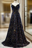 Dark Blue Sequin A Line Spaghetti Straps Bling Bling Formal Prom Dresses