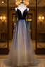 Dark blue tulle long Formal Prom dress, blue evening dress