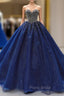 Dark Blue Tulle Sweetheart Beading Sequins Haute Couture Formal Prom Dresses