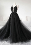 Classic Black Lace Tulle Long Formal Prom Dresses Black Formal Evening Dresses