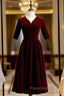 Dark Burgundy Velvet Short Sleeve Short Formal Prom Dresses