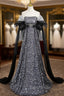 Dark Gray Sequins Strapless Formal Prom Dresses
