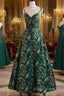 Dark Green A-Line Spaghetti Strap Satin Long Formal Prom Dresses Sweetheart Neckline Retro Bridal Dresses