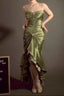 Elegant Spaghetti Strap Mermaid Satin Dark Green Long Formal Prom Dresses Gorgeous Formal Evening Dresses