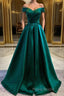 Dark Green Long Formal Prom Dress Elegant A Line Off the Shoulder Party Evening Dress