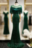 Dark Green Mermadi Sequins Tassel Short Sleeve Formal Prom Dresses