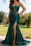 Dark Green Mermaid Sweetheart Corset Long Prom Dress with Slit