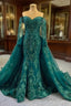 Dark Green Mermaid Tulle Appliques Beading Formal Prom Dresses