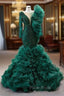 Dark Green Mermaid Tulle Beading Formal Prom Dresses