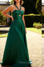 Dark Green Prom Dress A Line Satin Cut-Out Wedding Guest Dress