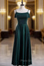 Dark Green Satin Spaghetti Straps Formal Prom Dresses
