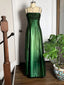 Dark Green Straps A-Line Tulle Formal Prom Dresses, Green Satin Beaded Lace Party Dresses