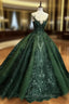 Dark Green Tulle Ball Gown Formal Dresses Shiny Tulle Lace Sweet 16 Dresses Formal Prom Dresses shops
