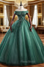 Dark Green Tulle Off the Shoulder Appliques Quinceanera Dresses