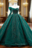 Dark Green Tulle One Shoulder Beading Formal Prom Dresses
