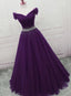 Dark Purple Tulle Long Formal Prom Dresses, Beautiful Junior Formal Prom Dresses
