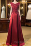 Dark Red Lace Long Junior Formal Prom Dresses, Lace Top Party Dresses