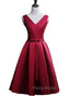 Dark Red Satin Short Homecoming Dresses, Lovely Bridesmaid Dresses