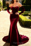 Dark Red Sweetheart A Line Long Velvet Dress with Long Sleeves