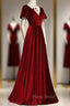 Dark Red Velvet Long Formal Prom Dresses, Charming Formal Gown