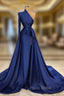 Dark Royal Blue One shoulder Ruffles Side-cut Overskirt Formal Prom Dresses