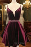 Deep V Neck Short Burgundy Formal Prom Dresses, Deep V Neck Short Burgundy Formal Homecoming Dresses