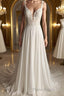 Deep V Neck White Lace Long Formal Prom Dress, Long White Formal Dress, White Lace Evening Dress, White Bridesmaid Dress