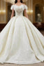 Demand Attention In Luxury Champagne Ball Gown Tulle Beading Sequins Off the Shoulder Wedding Dresses