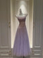 Dreamy Lavender A-Line Suspender Strap Pleated Tulle Long Formal Prom Dresses