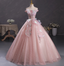 Dreamy Pink Off-Shoulder 3D Floral Iridescent Tulle Ball Gown Prom Dresses Sweet 16 Dresses