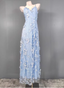 Dreamy Sky Blue A-Line Spaghetti Strap Deep V 3D Floral Tulle Long Formal Prom Dresses