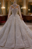 Dubai Style White High Neck Crystal Long Sleeve Wedding Dresses