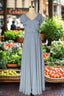Dusty Blue V-Neck Chiffon Bridesmaid Dresses Backless Ruffled Split for Teens A-Line Long Bridesmaid Dresses