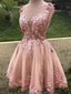 Dusty Pink Illusion Lace Organza A-line Short Homecoming Dresses