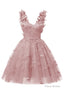Dusty Rose 3D Butterfly Lace Applique Tulle Homecoming Dress for Teens Sweetheart Mini Short Prom Dresses