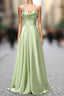 Dusty Sage A Line Cowl Neck Satin Long Formal Prom Dresses with Pleated