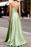 Dusty Sage Classy Satin Long Formal Prom Dresses with Pleated