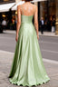 Dusty Sage Cute Satin Long Formal Prom Dresses with Pleated