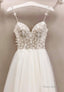 White Tulle Long A-Line Prom Dresses with Lace