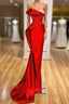 Strapless Red Mermaid Formal Prom Dresses With Beads
