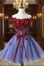 Elegance Off Shoulder Homecoming Dresses, Tulle Homecoming Dresses, Applique Junior