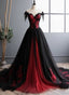 Elegant Black And Red Tulle With Lace Off Shoulder Gown, Black And Red Formal Prom Dresses