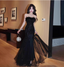 Elegant Black Mermaid Strapless Feather Sequined Tulle Formal Prom Dresses