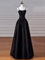 Elegant Black A-Line Satin Long Formal Prom Dresses Long Formal Prom Dresses